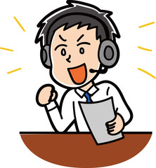 実況解説をするアナウンサーのイラスト素材