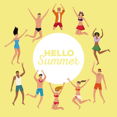 Summer, people and beach cartoon vector illustration graphic design