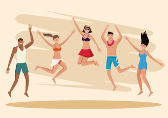 Summer, people and beach cartoon vector illustration graphic design