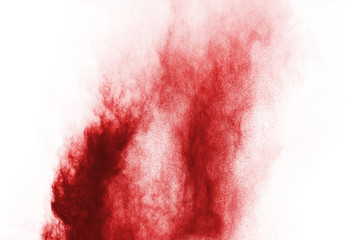 Fototapeta na wymiar Red powder explosion on white background. Colored cloud. Colorful dust explode. Paint Holi.