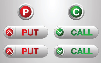 three red PUT and three green CALL button for icon design., Element for Design., concept option design.
