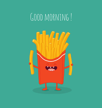 This is funny French fries. Vector illustration. You can use for cards, fridge magnets, stickers, posters.