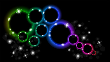Abstract multicolored luminous rings on a black background. EPS 10.