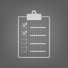 Checklist sign illustration. Vector. White knitted icon on gray 