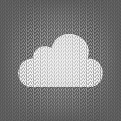 Cloud sign illustration. Vector. White knitted icon on gray knit