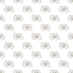 Seamless pattern with muzzle cute rabbit on white background.