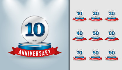 Set of anniversary trophy. Anniversary celebration emblem design for booklet, leaflet, magazine, brochure poster, web, invitation or greeting card.