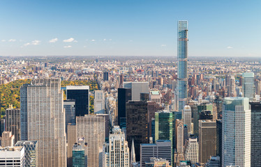 Aerial view of Manhattan from city rooftop, Central Park on background