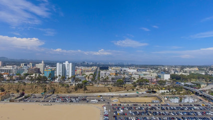 Aerial view of Santa Monica coastline, California