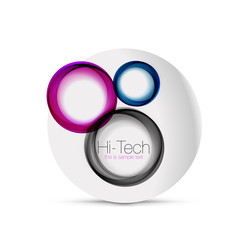 Circle web layout - digital techno spheres - web banner, button or icon with text. Glossy swirl color abstract circle design, hi-tech futuristic symbol with color rings and grey metallic element