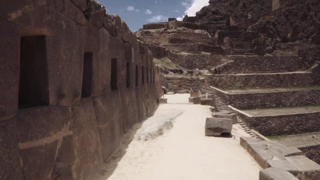 Hallway in the ancient city of ollantaytambo, Inca ruins of Peru.