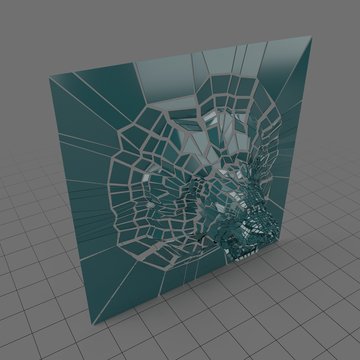 Lion head in shattered glass