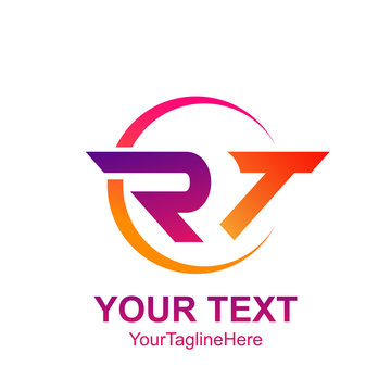 Initial letter RT logo template colorfull circle swoosh design for business and company identity