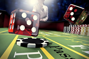 dice throw on craps table in online casino - 197526908