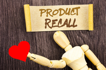 Text sign showing Product Recall. Conceptual photo Recall Refund Return For Products Defects...