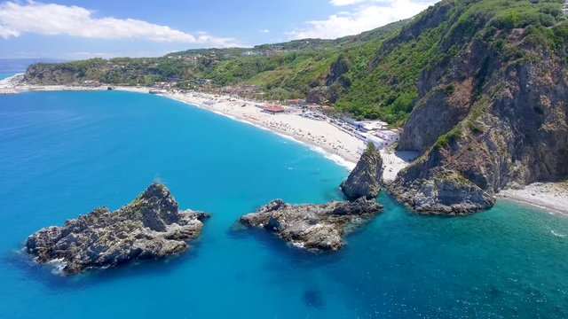 Aerial view of Scoglio Ulivo and Tonnara Beach, Italy