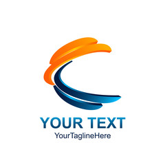 Initial letter C logo template colored blue orange swoosh wave design for business and company identity