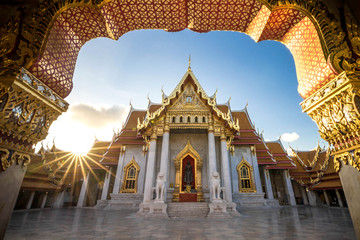 Fototapeta premium Bangkok City - Benchamabophit dusitvanaram temple from Bangkok Thailand