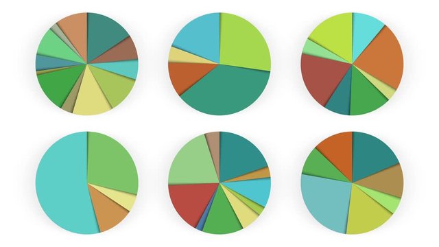 Set of 12 animated pie charts. A luma matte (alpha channel) is included. 