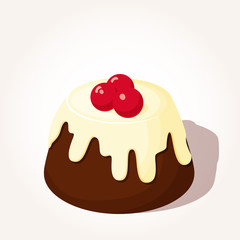 Colorful tasty chocolate pie with berries in cartoon style isolated on white background. Vector illustration. Desserts Collection.
