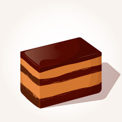 Colorful tasty piece of chocolate cake in cartoon style isolated on white background. Vector illustration. Desserts Collection.