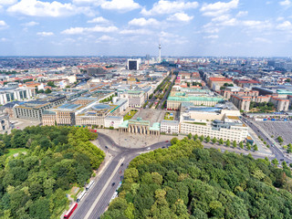 Aerial view of 17th June road and Berlin skyline, Germany © jovannig
