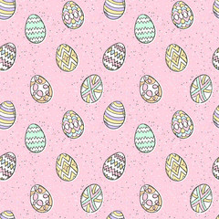 Easter eggs pattern. Spring holiday symbols. Egg sketch. Holiday decoration. Kids drawing. Easter ornament. Vector background.
