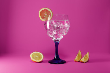 gin tonic with  lemon slice