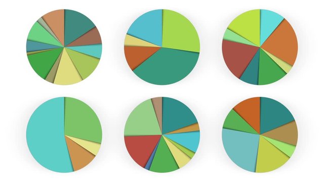 Set of 12 animated pie charts. A luma matte (alpha channel) is included. 
