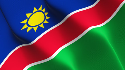 Namibia flag waving loop. Namibian flag blowing on wind.