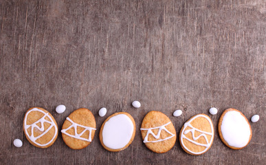 Sweets for celebrate Easter. Cookies in shape of easter eggs.