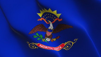 North Dakota US State flag waving loop. United States of America North Dakota flag blowing on wind.