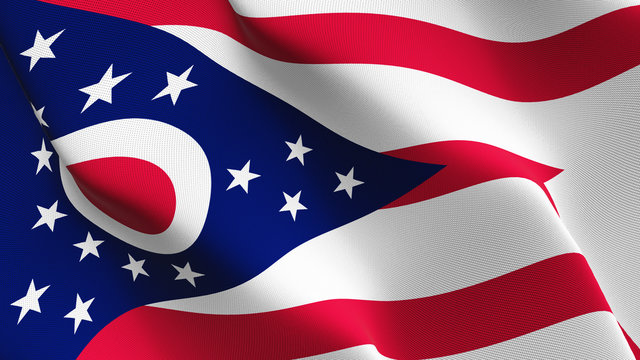 Ohio US State flag waving loop. United States of America Ohio flag blowing on wind.