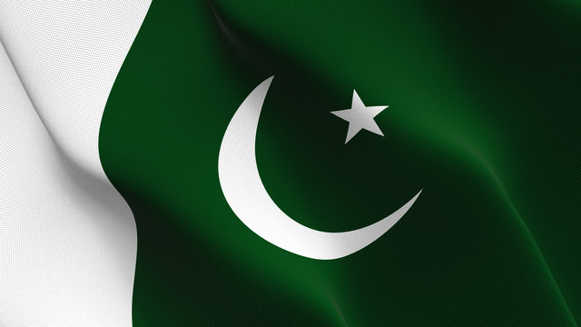 Pakistan flag waving loop. Pakistani flag blowing on wind.