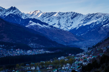 View of Himalayan mountains from Manali in Himachal Pradesh India 