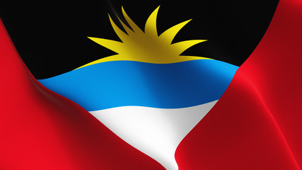 Antigua and Barbuda flag waving loop. Antigua and Barbuda flag blowing on wind.