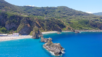 Fototapeta premium Tonnara beach and Scoglio Ulivo, Calabria from the air
