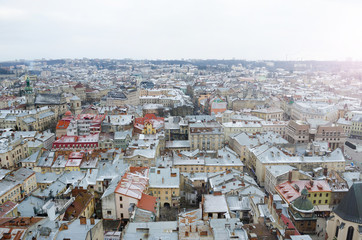 Fototapeta na wymiar Lviv old city vintage panorama. Lviv, Ukraine.