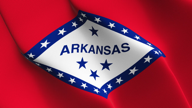 Arkansas US State flag waving loop. United States of America Arkansas flag blowing on wind.