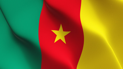 Cameroon flag waving loop. Cameroonian flag blowing on wind.