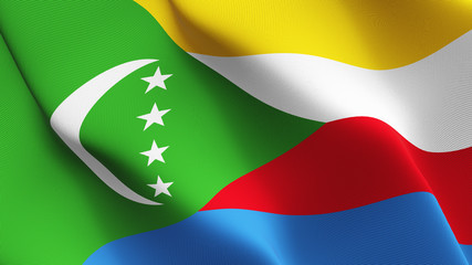 Comoros flag waving loop. Comorian flag blowing on wind.