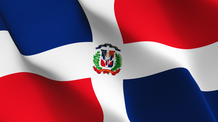 Dominican Republic flag waving loop. Dominican Republic flag blowing on wind.