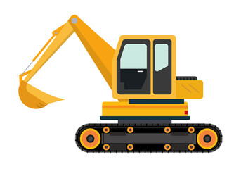 Naklejka premium Vector isolated yellow flat excavator on white background