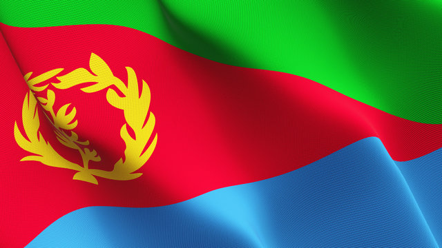 Eritrea flag waving loop. Eritrean flag blowing on wind.