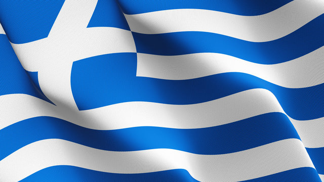 Greece flag waving loop. Greek flag blowing on wind.