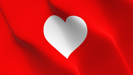 Heart Red flag waving loop. Heart Red flag blowing on wind.
