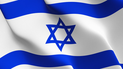 Israel flag waving loop. Israeli flag blowing on wind.