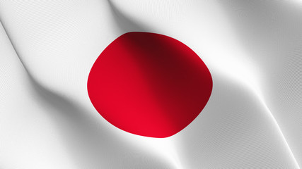 Japan flag waving loop. Japanese flag blowing on wind.