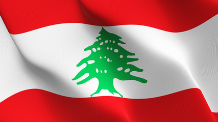 Lebanon flag waving loop. Lebanese flag blowing on wind.