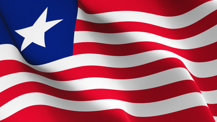 Liberia flag waving loop. Liberian flag blowing on wind.